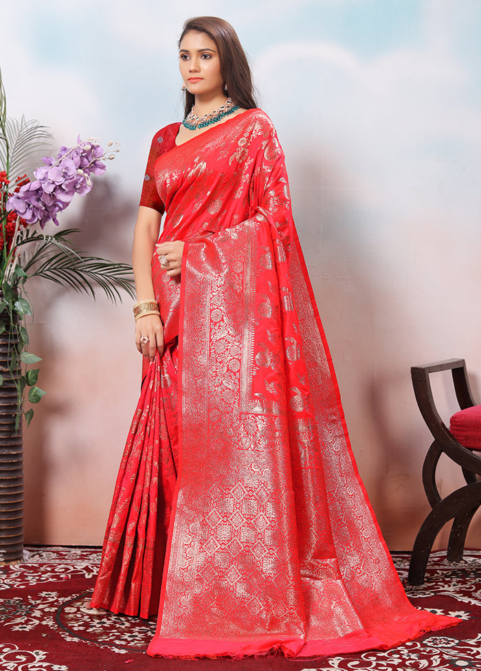 Red Spun Silk Saree With Blouse Piece