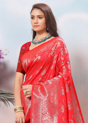 Red Spun Silk Saree With Blouse Piece