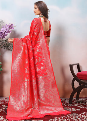 Red Spun Silk Saree With Blouse Piece