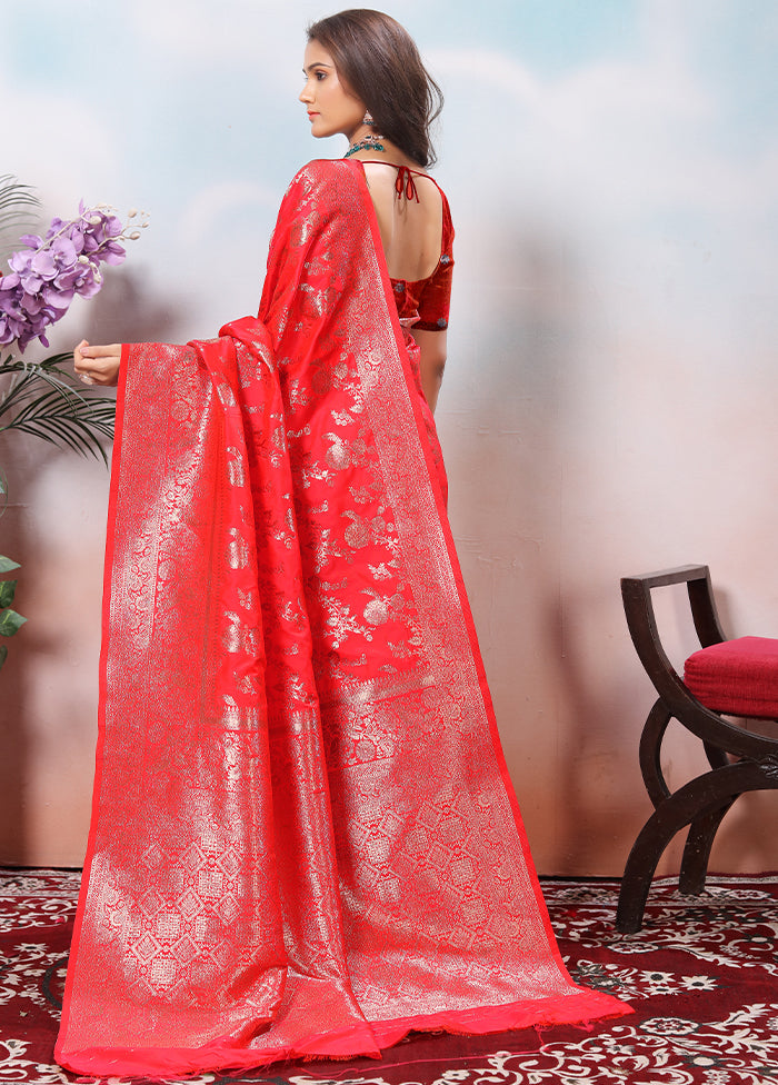 Red Spun Silk Saree With Blouse Piece