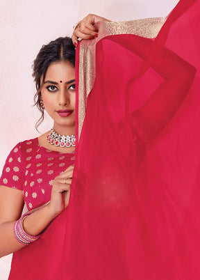 Red Organza Woven Work Saree With Blouse - Indian Silk House Agencies