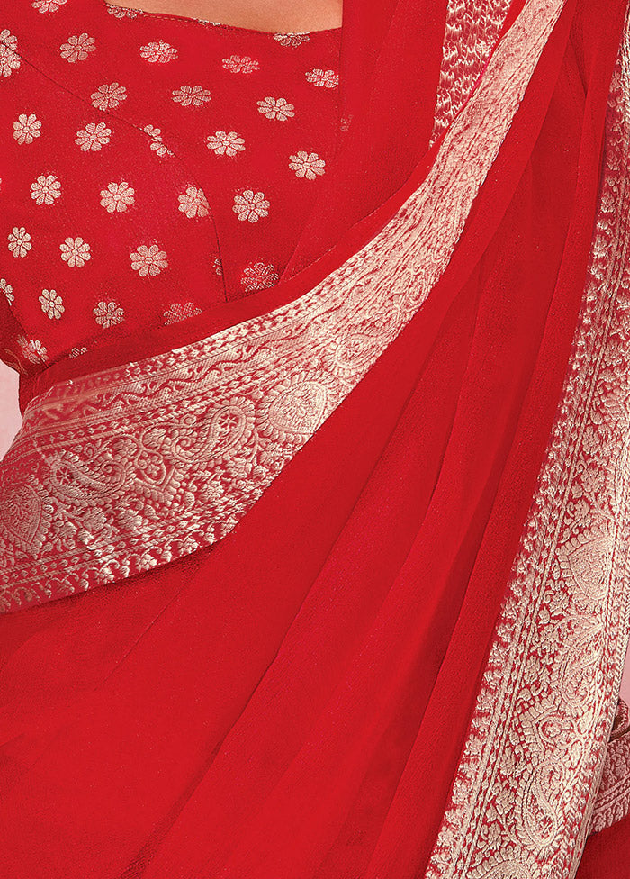Red Organza Woven Work Saree With Blouse - Indian Silk House Agencies