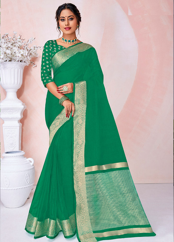 Green Organza Woven Work Saree With Blouse - Indian Silk House Agencies