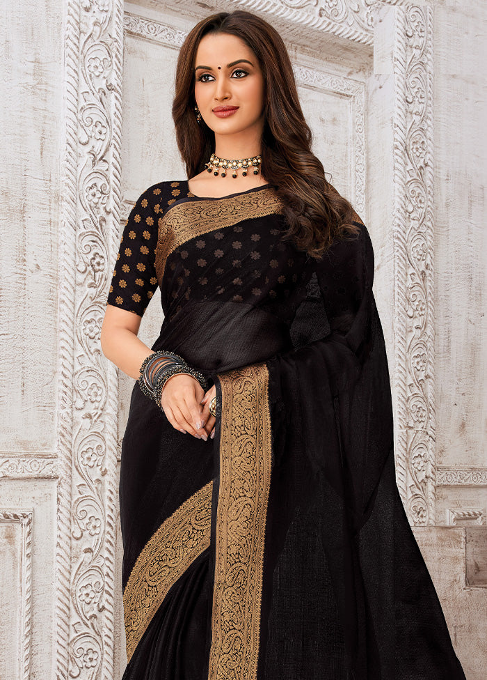 Black Organza Woven Work Saree With Blouse - Indian Silk House Agencies