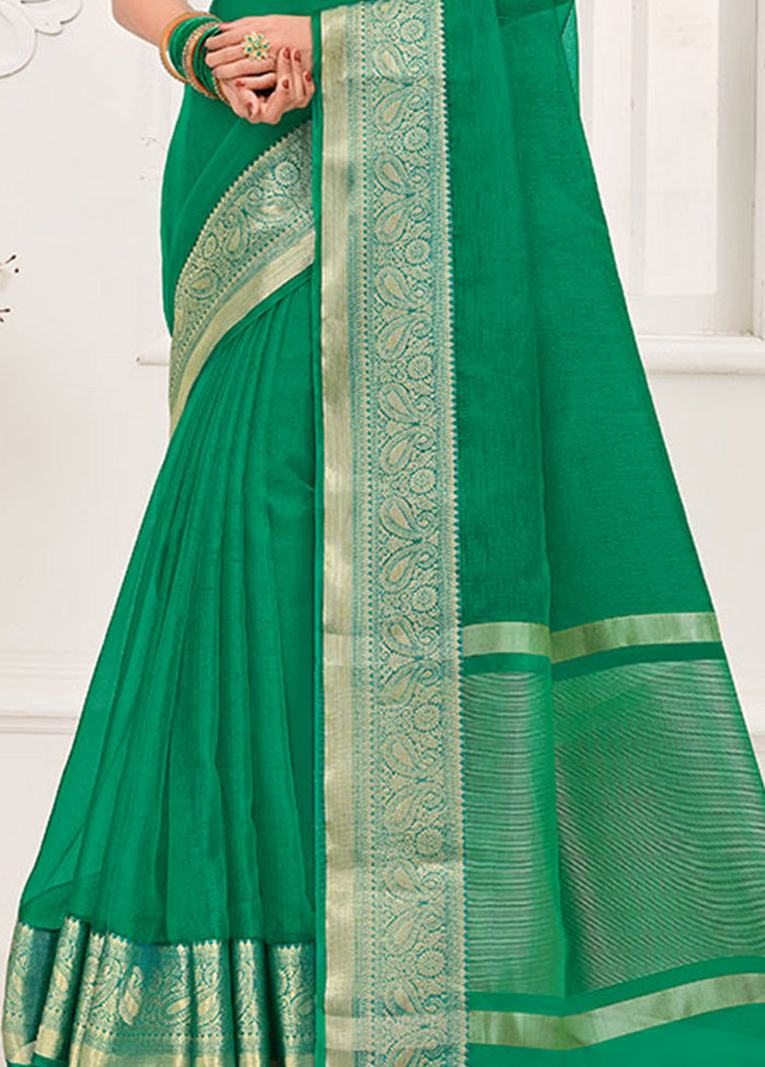 Green Spun Silk Saree With Blouse Piece - Indian Silk House Agencies