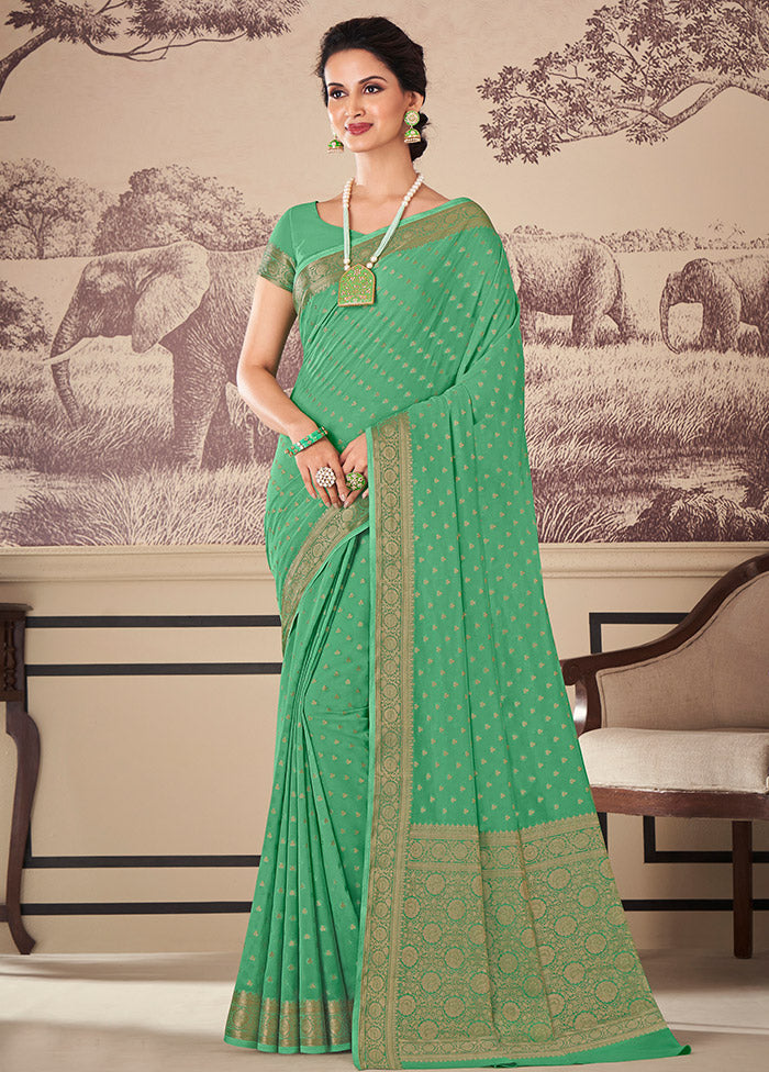 Green Chiffon Silk Woven Work With Blouse - Indian Silk House Agencies