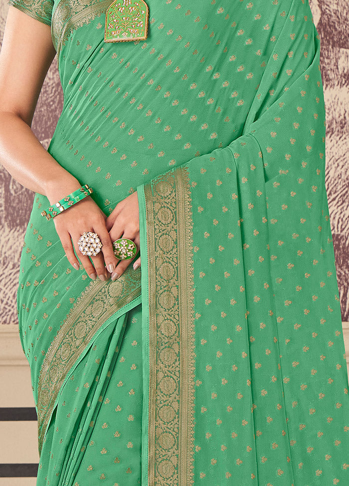 Green Chiffon Silk Woven Work With Blouse - Indian Silk House Agencies
