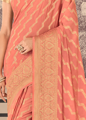 Peach Chiffon Silk Woven Work With Blouse - Indian Silk House Agencies