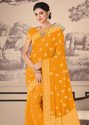 Mustard Chiffon Silk Woven Work With Blouse - Indian Silk House Agencies