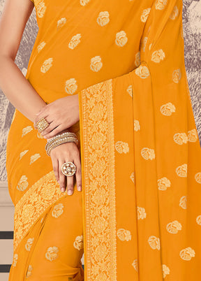 Mustard Chiffon Silk Woven Work With Blouse - Indian Silk House Agencies