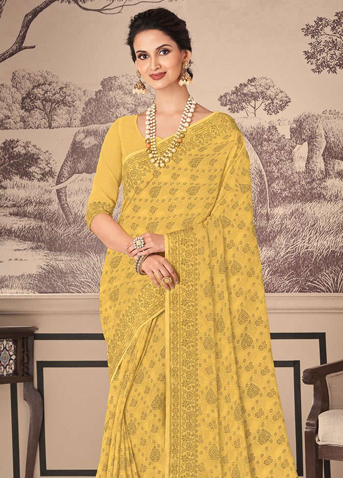 Yellow Chiffon Silk Woven Work With Blouse - Indian Silk House Agencies