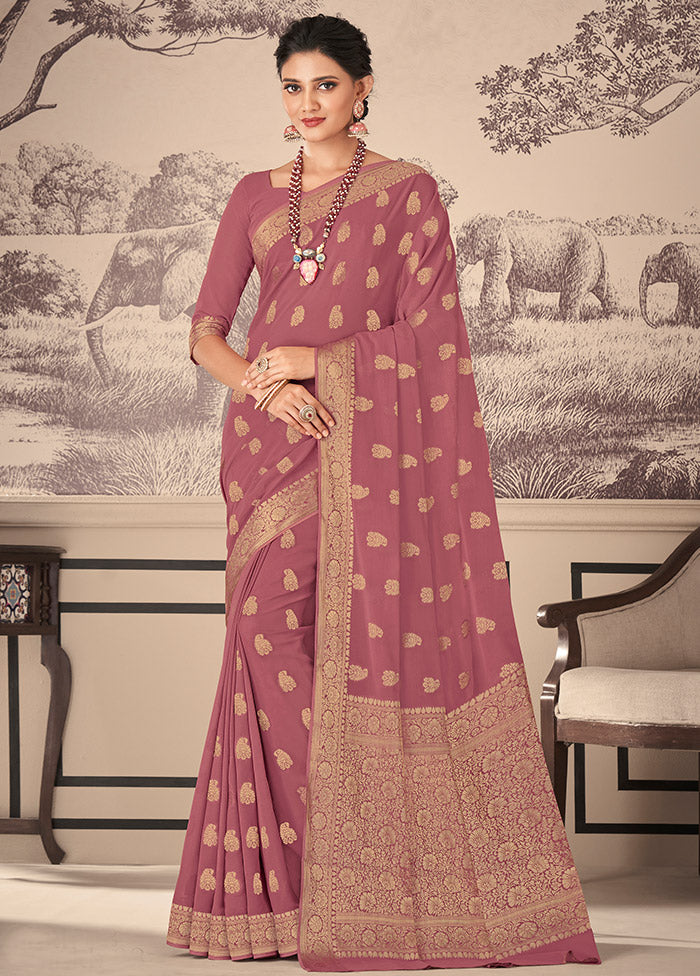 Pink Chiffon Silk Woven Work With Blouse - Indian Silk House Agencies