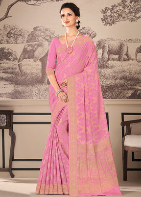 Magenta Chiffon Silk Woven Work With Blouse - Indian Silk House Agencies