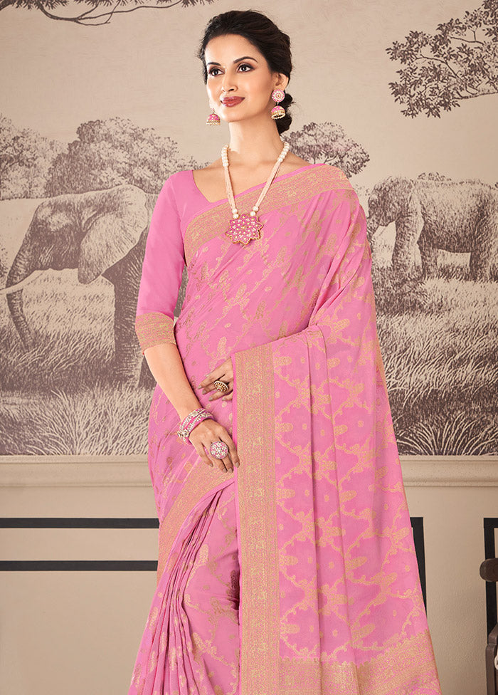 Magenta Chiffon Silk Woven Work With Blouse - Indian Silk House Agencies