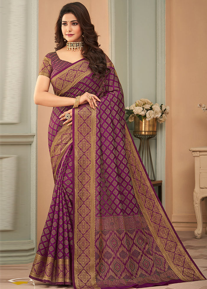 Purple Spun Silk Saree With Blouse Piece - Indian Silk House Agencies