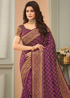 Purple Spun Silk Saree With Blouse Piece - Indian Silk House Agencies