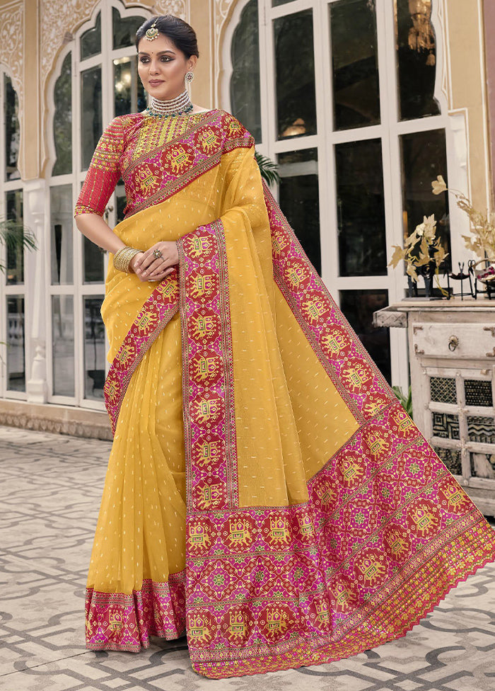 Mustard Spun Silk Saree With Blouse Piece