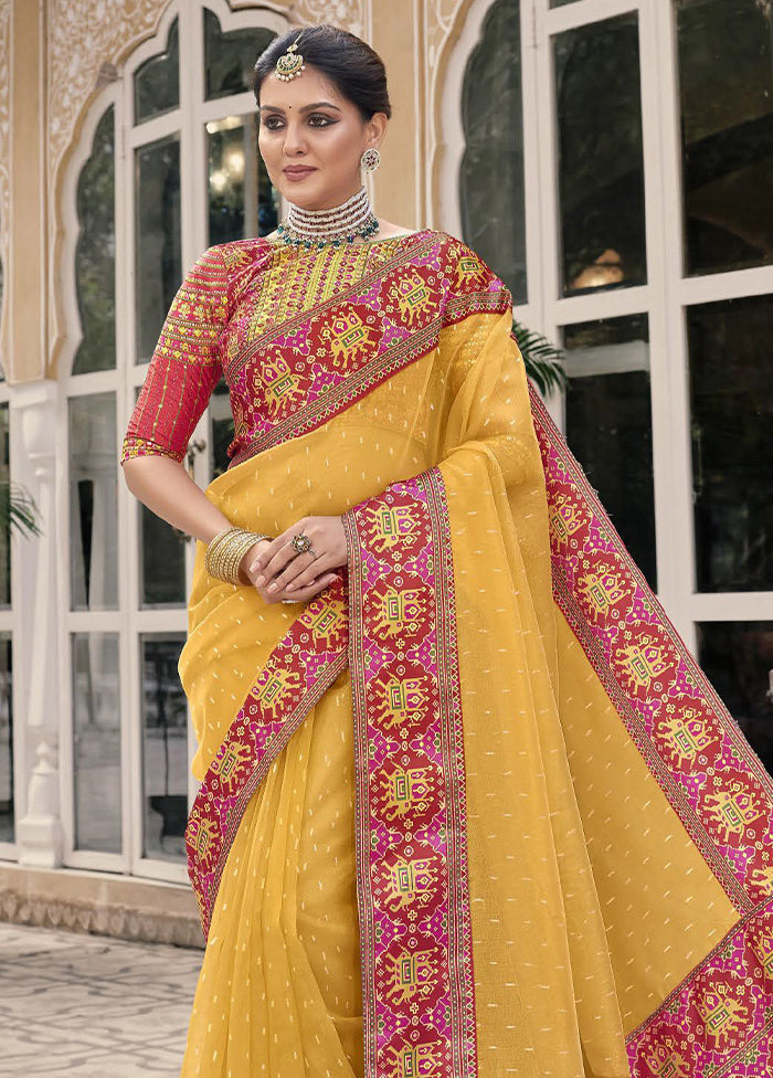 Mustard Spun Silk Saree With Blouse Piece