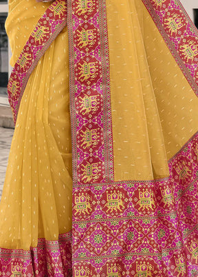 Mustard Spun Silk Saree With Blouse Piece