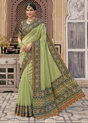 Pista Green Spun Silk Saree With Blouse Piece