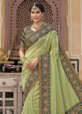 Pista Green Spun Silk Saree With Blouse Piece