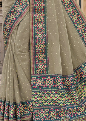 Grey Spun Silk Saree With Blouse Piece