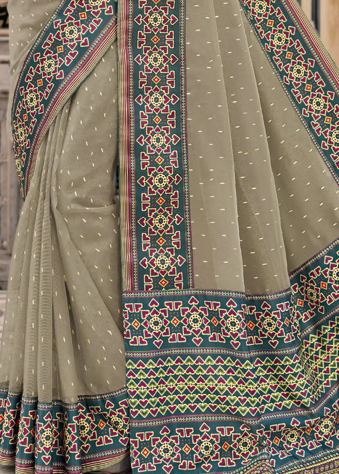 Grey Spun Silk Saree With Blouse Piece