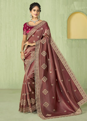 Wine Spun Silk Saree With Blouse Piece