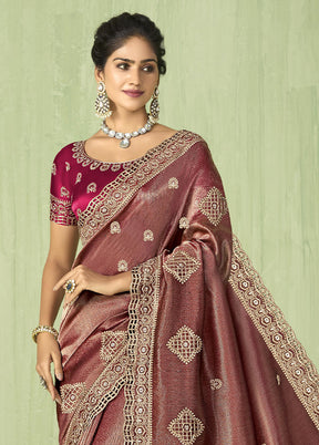 Wine Spun Silk Saree With Blouse Piece