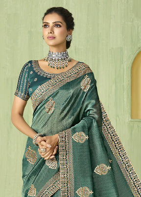 Turquoise Spun Silk Saree With Blouse Piece