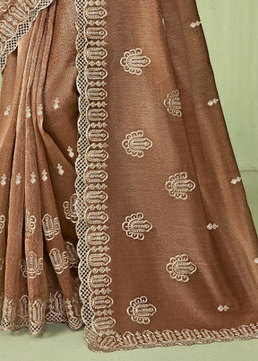 Brown Spun Silk Saree With Blouse Piece