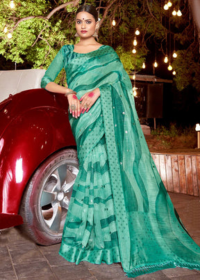 Green Chanderi Silk Saree With Blouse Piece - Indian Silk House Agencies