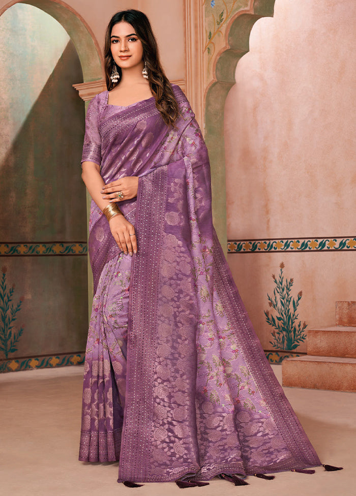 Purple Spun Silk Saree With Blouse Piece