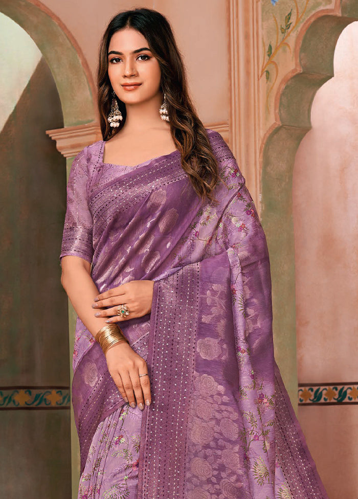 Purple Spun Silk Saree With Blouse Piece