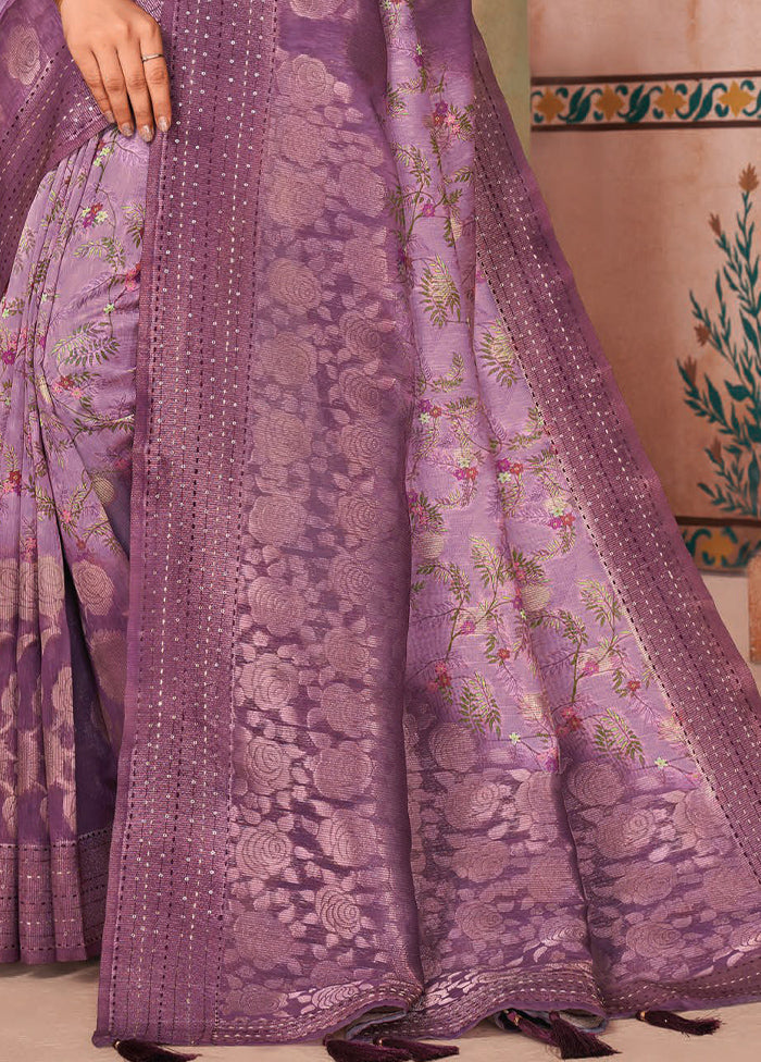 Purple Spun Silk Saree With Blouse Piece