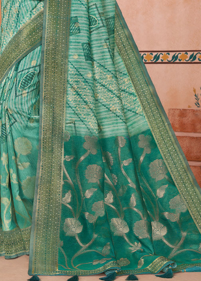 Turquoise Spun Silk Saree With Blouse Piece