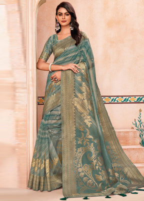 Grey Spun Silk Saree With Blouse Piece