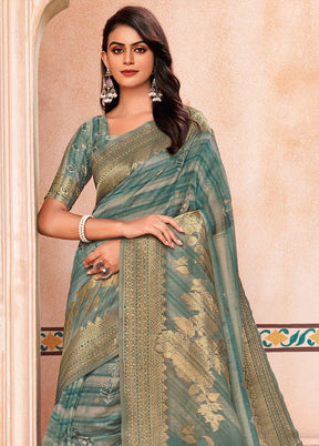 Grey Spun Silk Saree With Blouse Piece