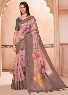 Multicolor Spun Silk Saree With Blouse Piece