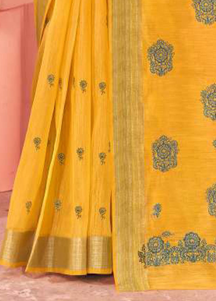 Yellow Chanderi Silk Saree With Blouse Piece