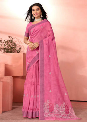 Peach Chanderi Silk Saree With Blouse Piece