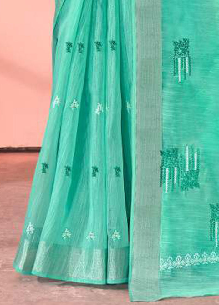 Turquoise Chanderi Silk Saree With Blouse Piece