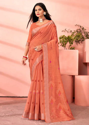 Orange Chanderi Silk Saree With Blouse Piece