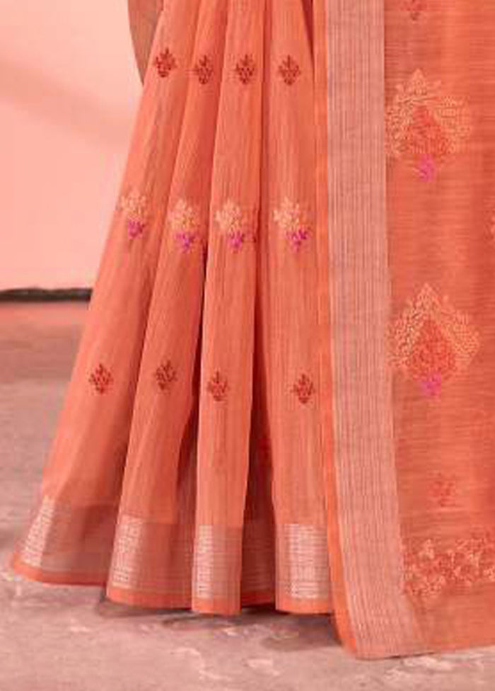 Orange Chanderi Silk Saree With Blouse Piece