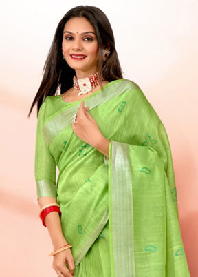 Light Green Chanderi Silk Saree With Blouse Piece