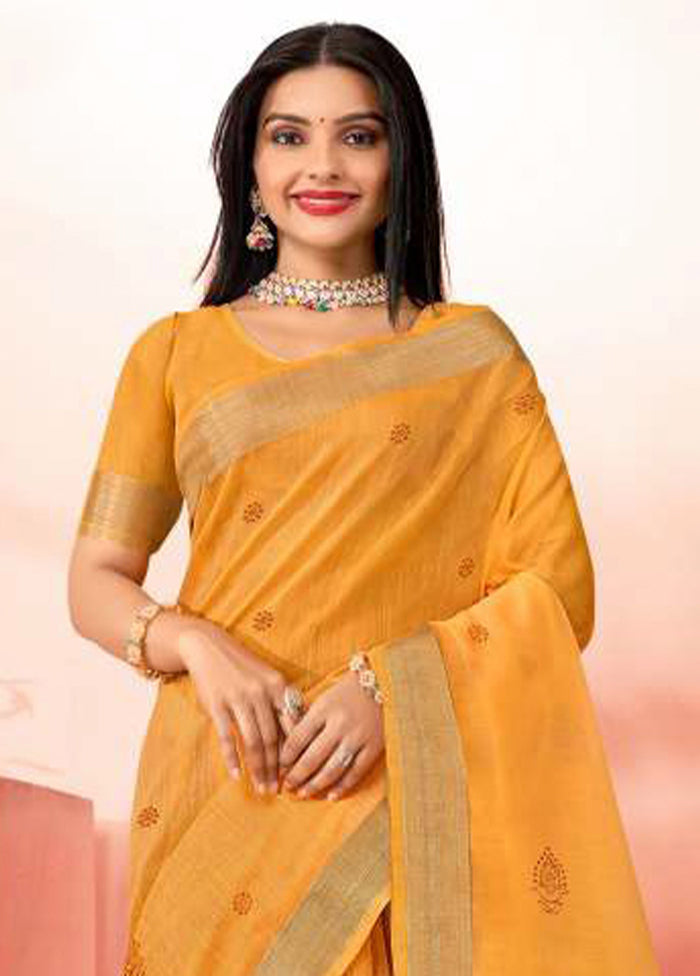 Mustard Chanderi Silk Saree With Blouse Piece