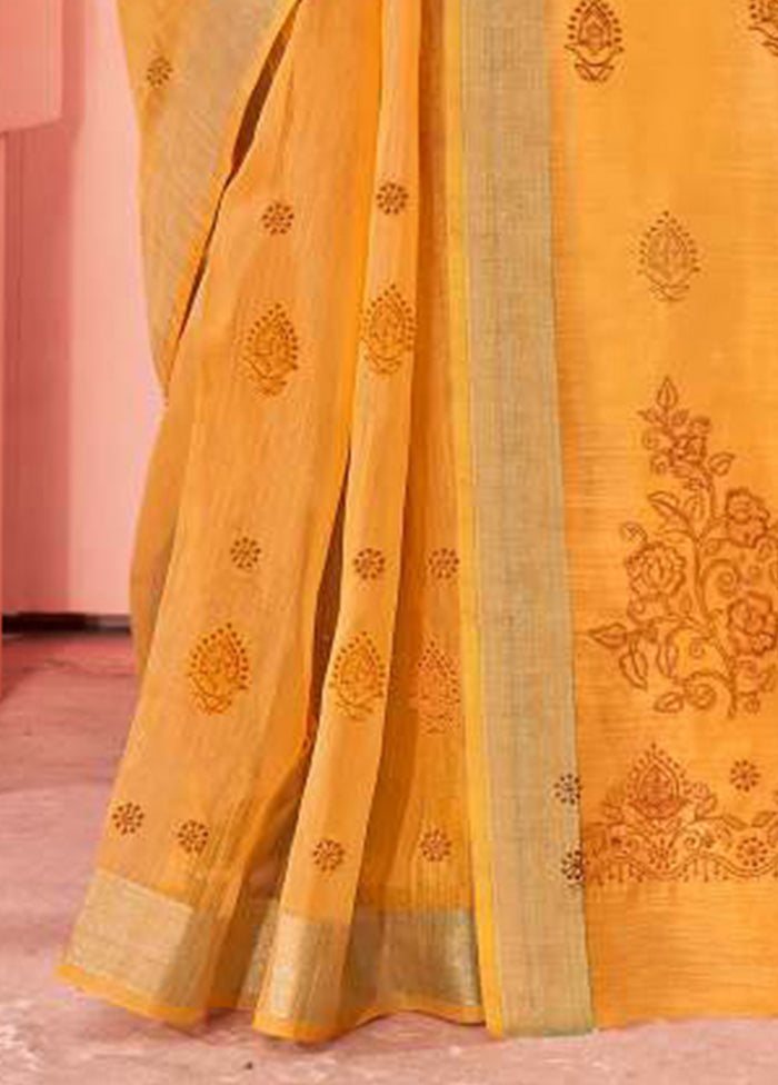 Mustard Chanderi Silk Saree With Blouse Piece