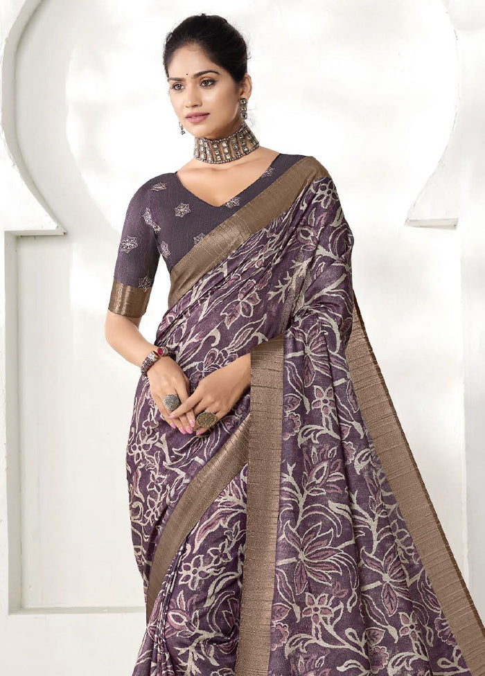 Purple Spun Silk Saree With Blouse Piece