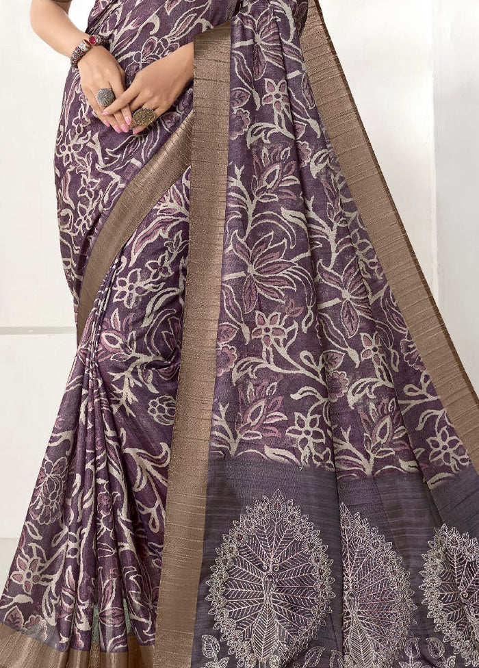 Purple Spun Silk Saree With Blouse Piece