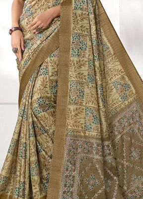 Olive Green Spun Silk Saree With Blouse Piece